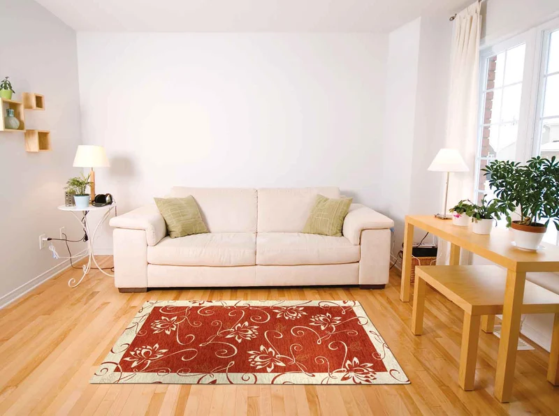 Tappeto Arredo Moderno Antiscivolo in Ciniglia Made in italy Cotone Ninfea Ruggine