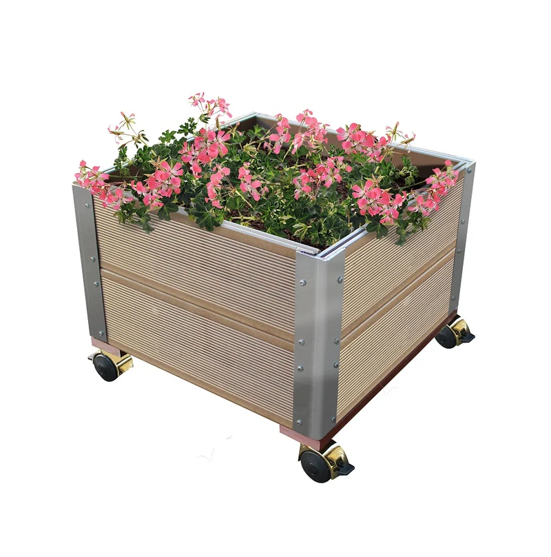 Fioriera vaso porta fiori 40 x 40 x 30 Made in italy con ruote in WPC e acciaio inox da balcone, terrazzi o ambienti esterni