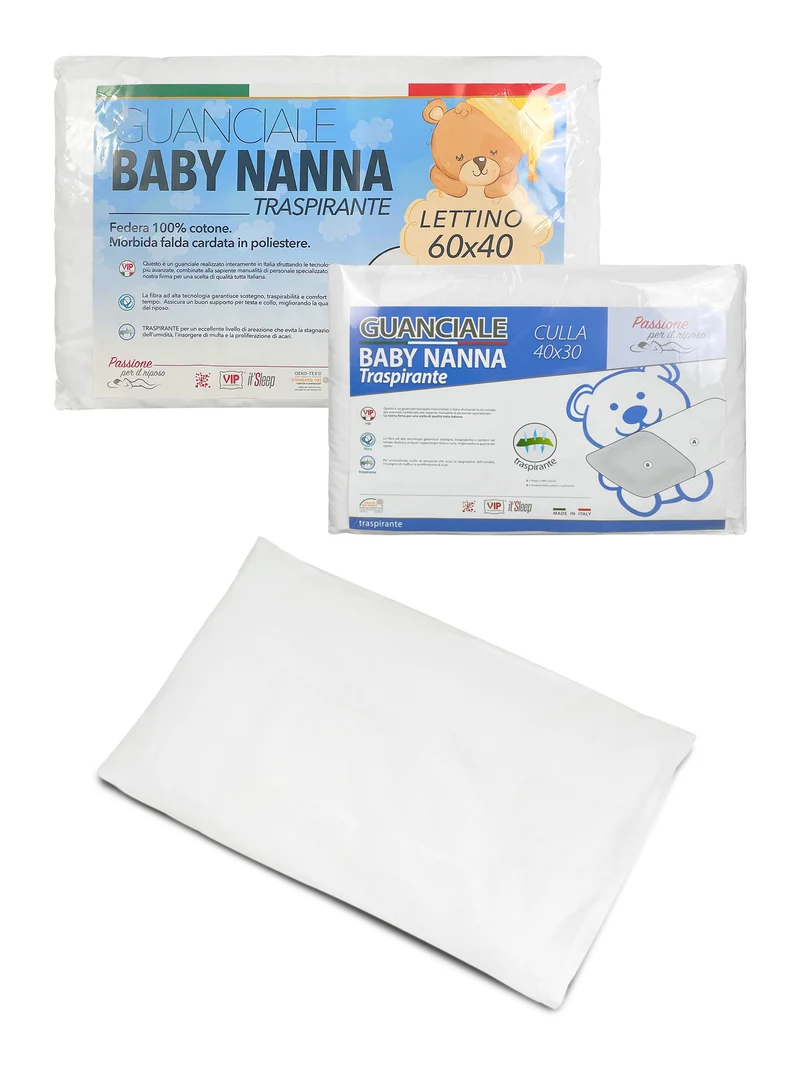 Cuscino Culla Traspirante, Antiacaro Con Federa 100% Cotone Neonato Made in Italy e OEKO-TEX®- Cuscino Lettino Bambino Morbido