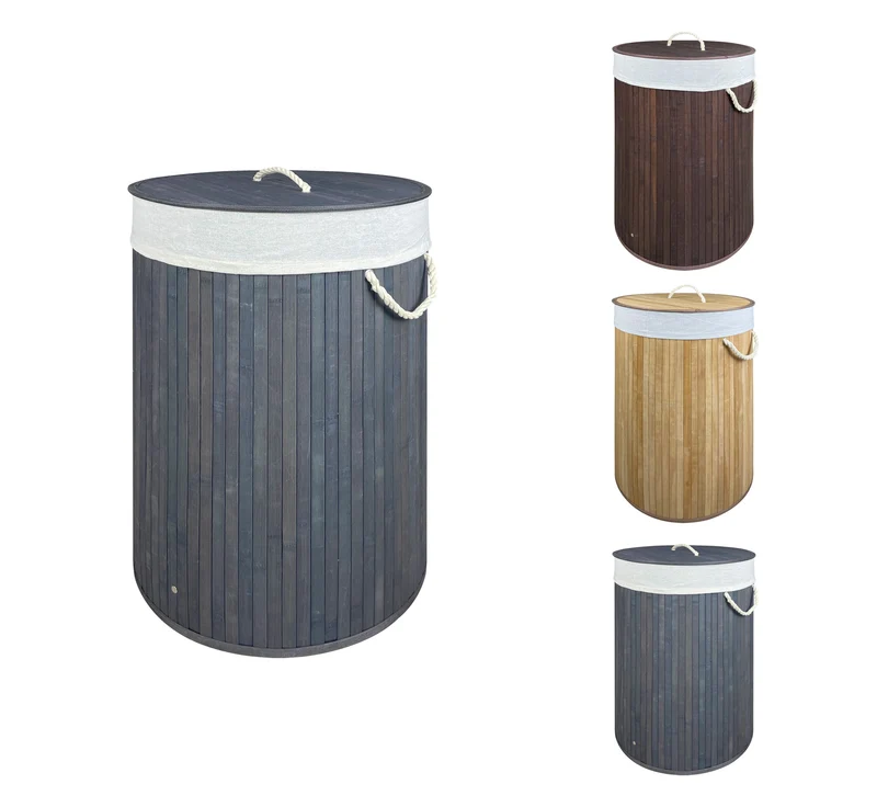 Cesto Biancheria Rotondo Pieghevole in Bamboo 75 Litri con Manici e Coperchio Il Gruppone
