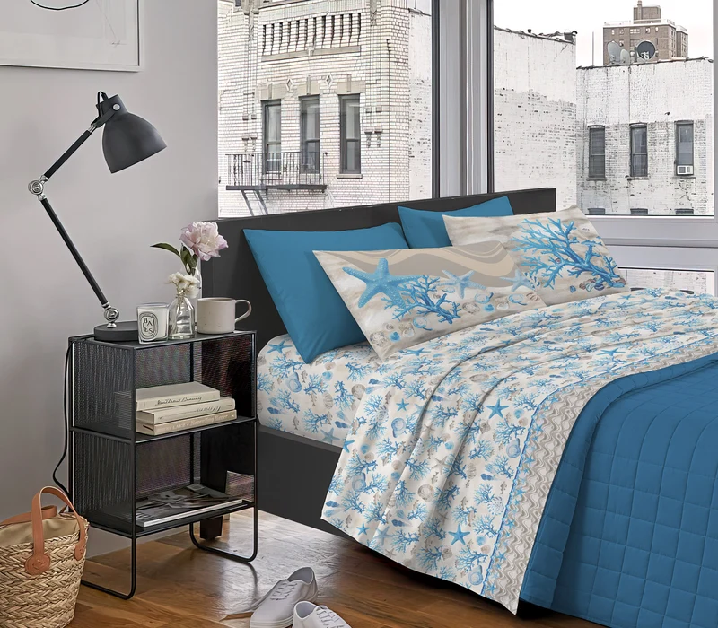 Completo Letto Stampato in Cotone Made in Italy Dis.Marina Il Gruppone