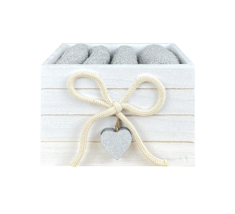 Cestino Con Lavette Ospiti in Cotone 30 x 30 Cm Spugna Bagno