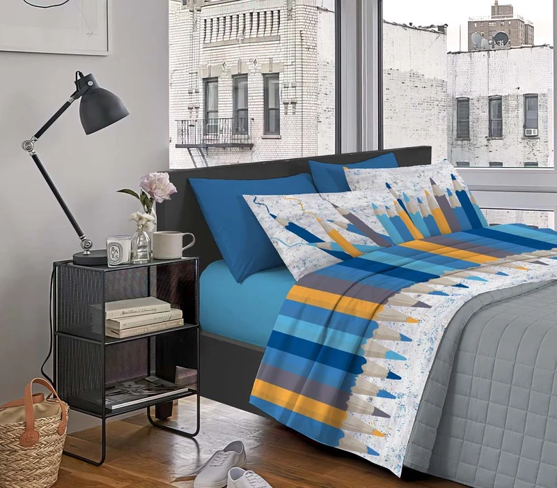 Completo Letto Stampato in Cotone Made in Italy Dis.Matite Il Gruppone