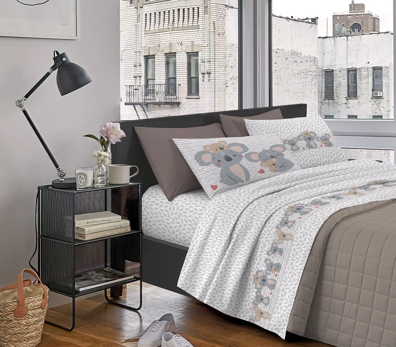 Completo Letto Stampato in Cotone Made in Italy Dis.Koala-Lovely Il Gruppone