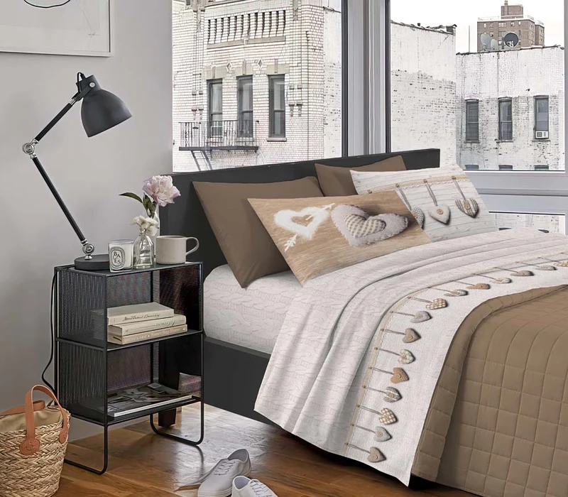 Completo Letto Stampato in Cotone Made in Italy Dis.Cuori Il Gruppone