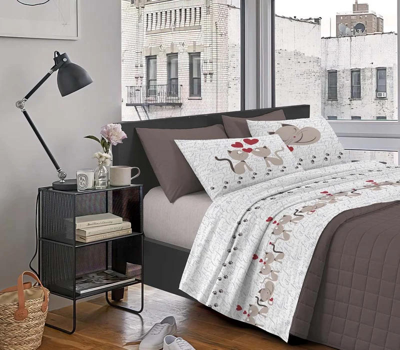 Completo Letto Stampato in Cotone Made in Italy Dis.Gattini Il Gruppone