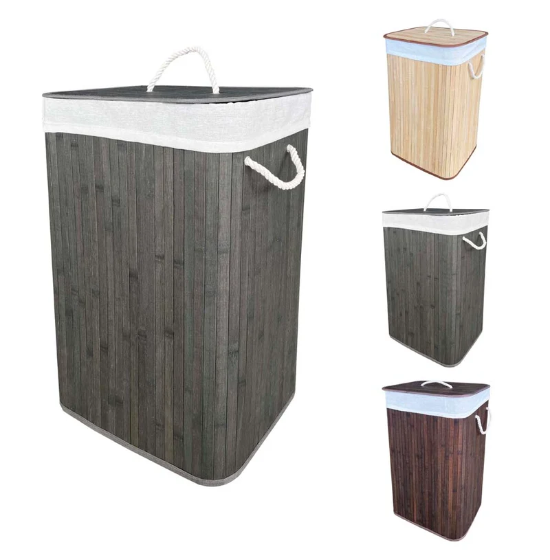 Cesto Biancheria Pieghevole in Bamboo 72 Litri con Manici e Coperchio Rettangolare Il Gruppone
